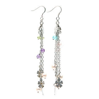 Semi-Precious Gems & Flower Disc Dangly Earrings Semi-Precious Gems & Flower Disc Dangly Earrings