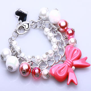 Sweet Girly Fuschia Ribbon Pearl Silver Bracelet Sweet Girly Fuschia Ribbon Pearl Silver Bracelet