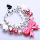 Sweet & Co. - Sweet Girly Fuschia Ribbon Pearl Silver Bracelet