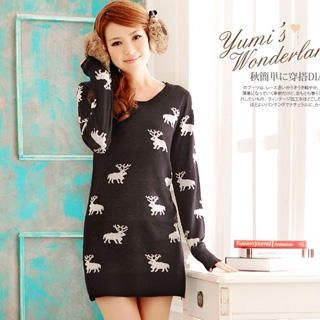 Reindeer-Print Knit Dress Reindeer-Print Knit Dress