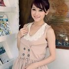 OrangeBear - Beaded-Neckline Sleeveless Chiffon Top