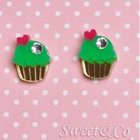 Sweet & Co. - Mini Green Cupcake Crystals Stud Earrings