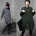 HALUMAYBE - Tabbed Sleeve Shirtdress