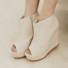 iGirl - Faux-Leather Peep-Toe Wedge Boots