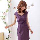 RingBear - Bow-Accent V-Neck Dress