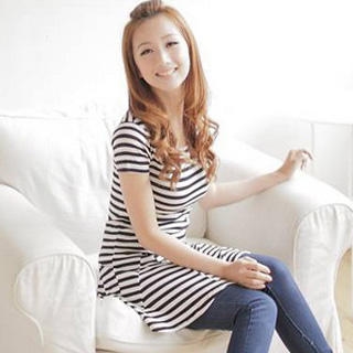 Short-Sleeve Round-Neck Striped Dress