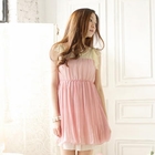Tokyo Fashion - Lace-Yoke Gathered-Waist Pleated Dress
