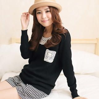 Crochet-Collar Knit Top Crochet-Collar Knit Top