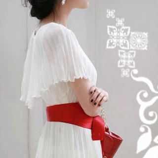 Set: Cape-Collar Pleated Chiffon Dress + Belt