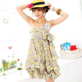 59 Seconds - Strapless Bubble-Hem Print Sundress 59 Seconds - Strapless Bubble-Hem Print Sundress