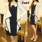 Taam Story - Set: Piped Cardigan + Patterned Dress