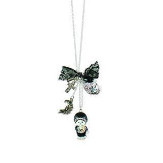 Black Lace Cluster Necklace with Monotone MCC Black Boy Monchhichi