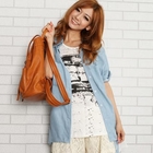 ZOO - Chiffon-Back Tab-Sleeve Shirt