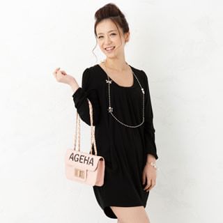 Long-Sleeve Ruched-Side Dress