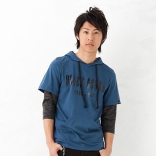 Inset Sleeve Print Hooded Pullover