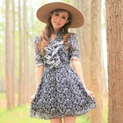 JK2 - Lace-Trim Ruffled Print Chiffon Dress
