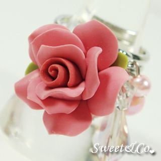 Fuchsia Rose Crystals Silver Ring