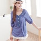 CatWorld - Set: Crochet-Yoke Buttoned Top + Camisole