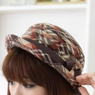 Bow-Accent Plaid Fedora