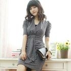 Dodostyle - Shirred Sleeve Wrap-Front Empire Dress