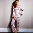 Moonbasa - Pajamas Set: V-Neck Top + Floral Pants