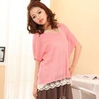 ZOO - Short-Sleeve Lace-Hem Knit Top