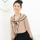 prischu essentials - Tie-Neck Piped Chiffon Blouse