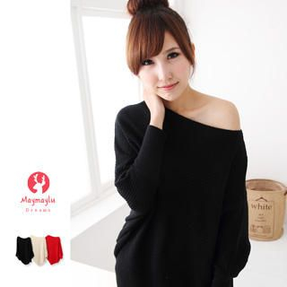 Off-Shoulder Dolman-Sleeve Knit Sweater