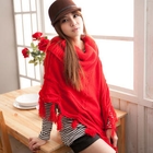 CatWorld - Cowl-Neck Tasseled Poncho
