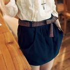 OrangeBear - Pleated Skirt with Striped Sash