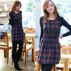 Envy Look - Wool Blend Smocked-Waist Plaid Dress