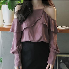 MATO - Ruffled Cold Shoulder Blouse MATO - Ruffled Cold Shoulder Blouse