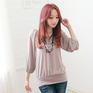 3/4-Sleeve Shirred Top