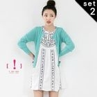 lovemark - Set: Wool Blend Cardigan + Embroidered Sleeveless Top
