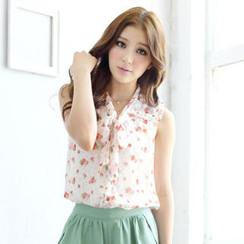 Tokyo Fashion - Tie-Neck Floral Blouse Tokyo Fashion - Tie-Neck Floral Blouse