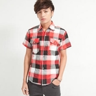 Free Shop - Short-Sleeve Dual-Pocket Plaid Shirt