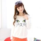 59 Seconds - Crochet Collar Cat Print Top