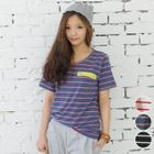 Cocopop - Zip-Accent Striped T-Shirt
