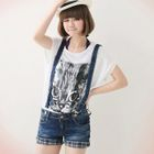CatWorld - Cuffed Denim Suspender Shorts