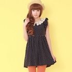 Princess Show - Eyelet-Lace Collar Dotted Dress