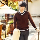 HOTBOOM - V-Neck Cable-Knit Sweater