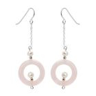 Keleo - Silver fresh water pearls, rose quartz earrings