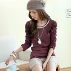 Tokyo Fashion - Ruched-Sleeve Crochet-Neckline Top