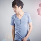 Sha 2 Shop - Single-Breasted Short-Sleeve V-Neck Top