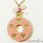 Sweet & Co. - Pink Mirror Donut Ribbon Gold Necklace