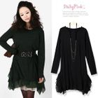 Daily Pink - Long-Sleeve Chiffon Hem Dress 
