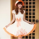Mooiee - Puff-Sleeve Bow-Accent Floral Dress