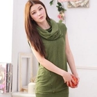 D.P-Shop - Asymmetric Hem Knit Top With Scarf