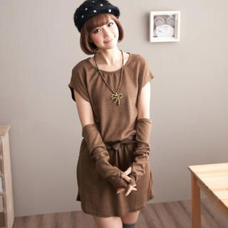 Set: Short-Sleeve Dress + Belt + Arm Warmers