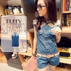 PUFFY - Printed-Back Color-Block Denim Jumper Shorts